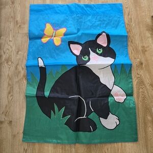 HAPPY CAT Garden / Window Flag. Quality Large Flag With Appliques